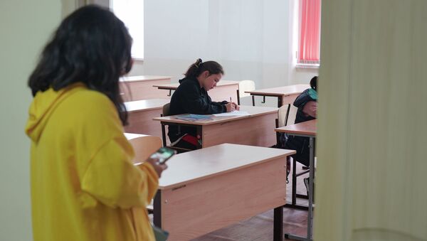 Школьница наблюдает за уроком в дежурном классе через открытую дверь - Sputnik Казахстан