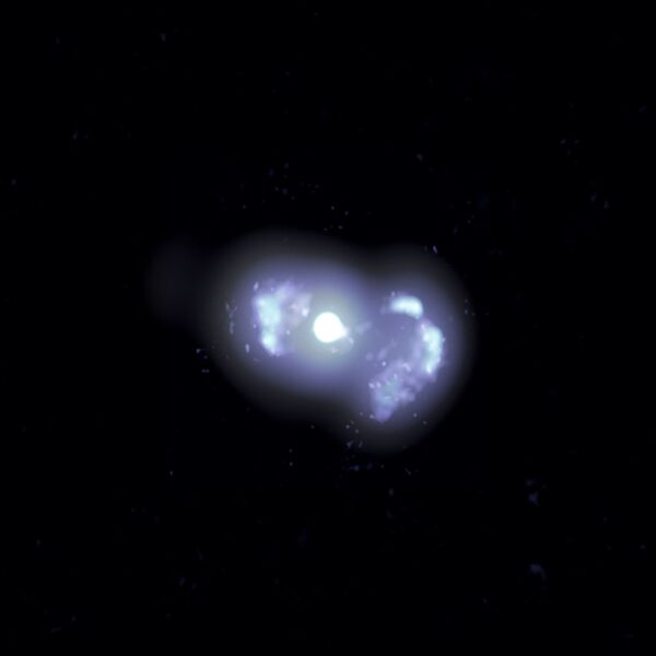 Многочастотное составное изображение галактики TXS 0128+554, находящейся на расстоянии 500 миллионов световых лет от Земли, полученное Национальной радиоастрономической обсерваторией США - Sputnik Казахстан