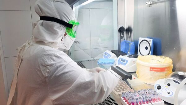 Сотрудник лаборатории проводит исследования образцов для анализа на коронавирус  - Sputnik Қазақстан