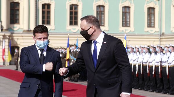 Президент Украины Владимир Зеленский и президент Польши Анджей Дуда во время встречи в Киеве, Украина - Sputnik Казахстан