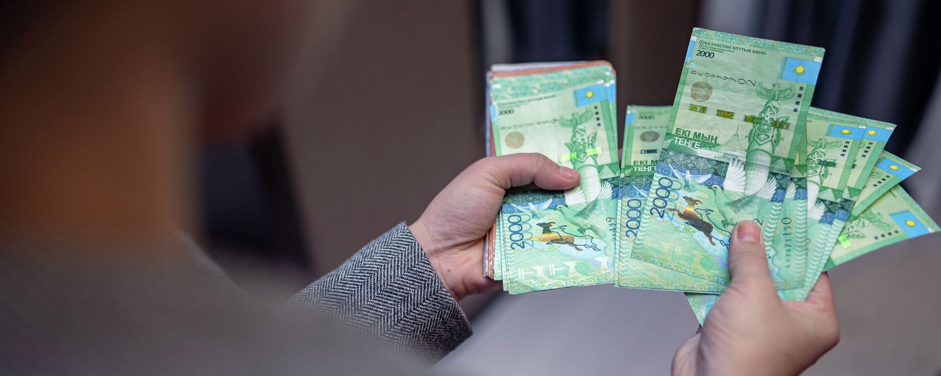 Человек держит в руках бумажные деньги  - Sputnik Казахстан, 1920, 02.02.2022