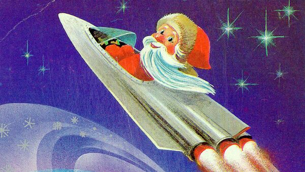 Новогодняя открытка Деде Мороз на ракете - Sputnik Казахстан