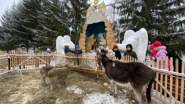 Рождественский вертеп с живыми животными установили в храме Петропавловска - Sputnik Казахстан