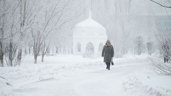 Женщина идет по дорожке в туманном парке  - Sputnik Казахстан