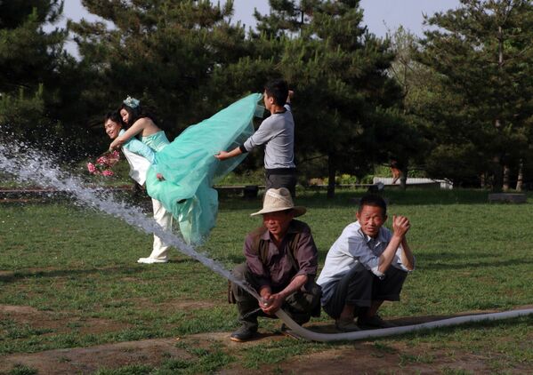 Молодожены позируют в парке в Пекине, Китай - Sputnik Казахстан