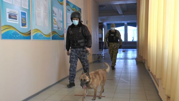 Полицейские с собакой обследуют школу на предмет взрывных устройств - Sputnik Қазақстан