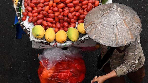 Продавец с фруктами на велосипеде в Ханое  - Sputnik Қазақстан