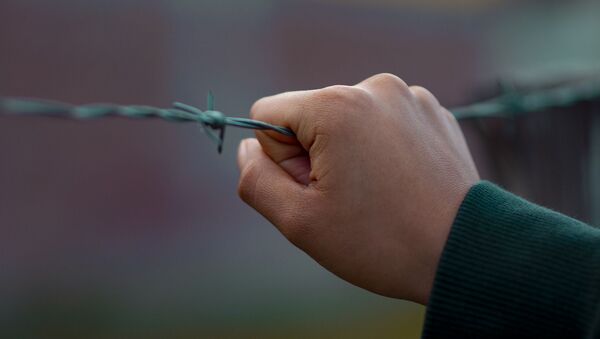 Рука на ограждении из колючей проволоки, иллюстративное фото - Sputnik Қазақстан
