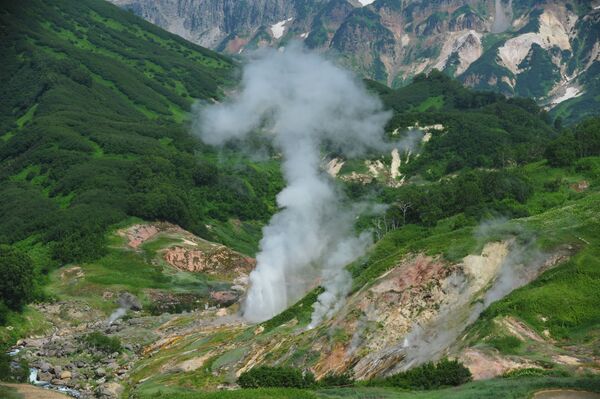 Извержение гейзера Великан в Долине Гейзеров в Кроноцком государственном природном биосферном заповеднике на Камчатке - Sputnik Казахстан