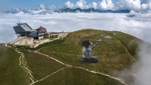 Гигантская фреска в стиле ленд-арт французского художника Гийома Легро на вершине горы Ле Молезон в швейцарских Приальпах - Sputnik Казахстан