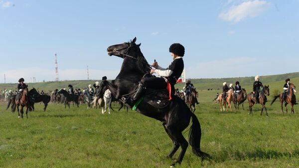 Участники массового конного перехода по Терскому хребту в Чечне. - Sputnik Казахстан