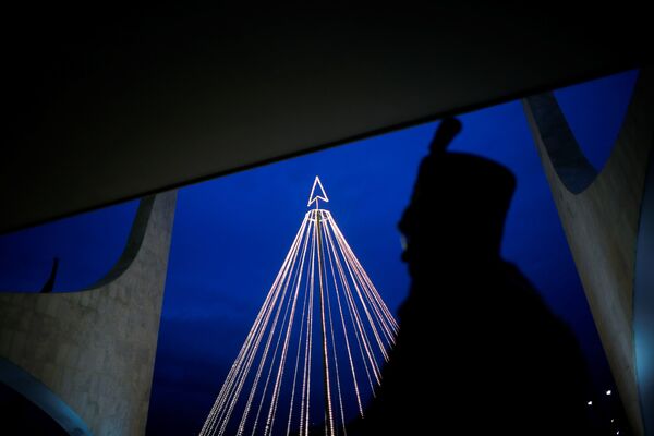 Солдат президентской гвардии стоит рядом с рождественской елкой во дворце Планалту в Бразилии.  - Sputnik Казахстан