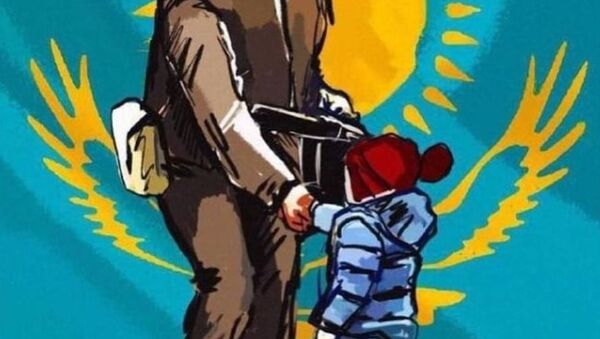 Солдат с ребенком, вирусный рисунок по знаменитому фото - Sputnik Казахстан