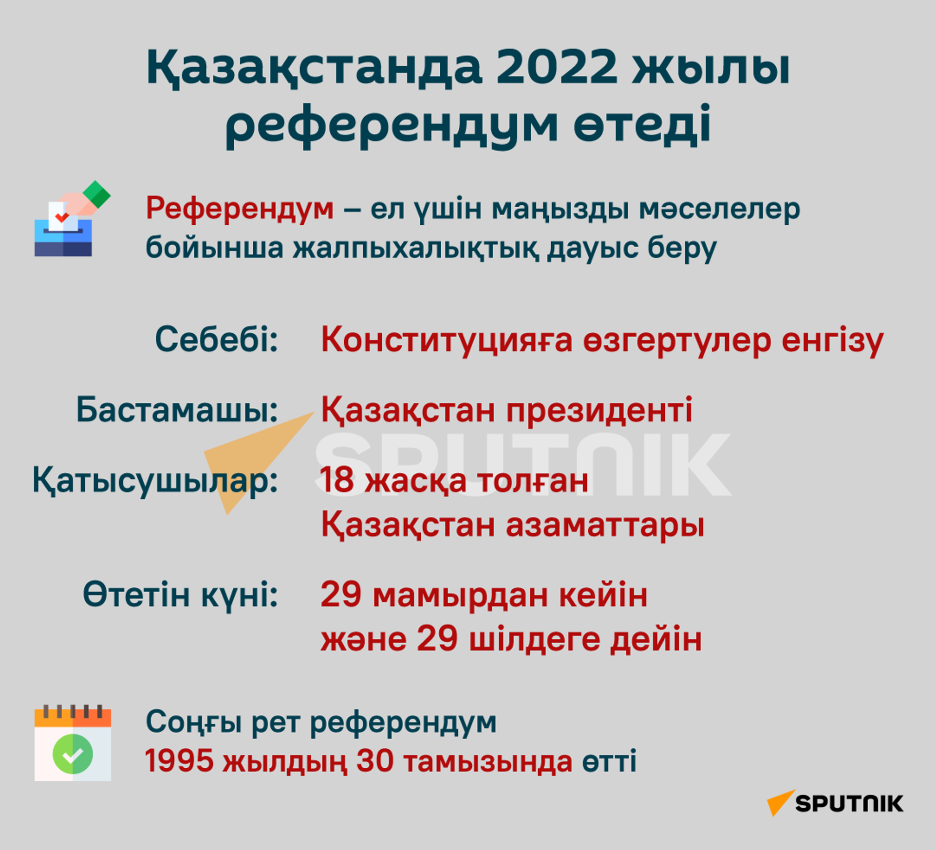 Қазақстанда 2022 жылы референдум өтеді  - Sputnik Қазақстан, 1920, 30.04.2022