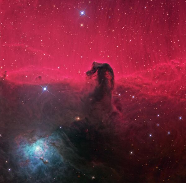 Туманность &quot;Конская Голова&quot; (также известная как Барнард 33 в эмиссионной туманности IC 434) — темная туманность в созвездии Ориона. Изображение представляет собой мозаику кадров, полученную с использованием пяти различных фильтров.  - Sputnik Казахстан