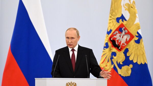 Церемония подписания договоров о вхождении в РФ ДНР, ЛНР, Запорожской и Херсонской областей состоялась в Кремле - Sputnik Казахстан
