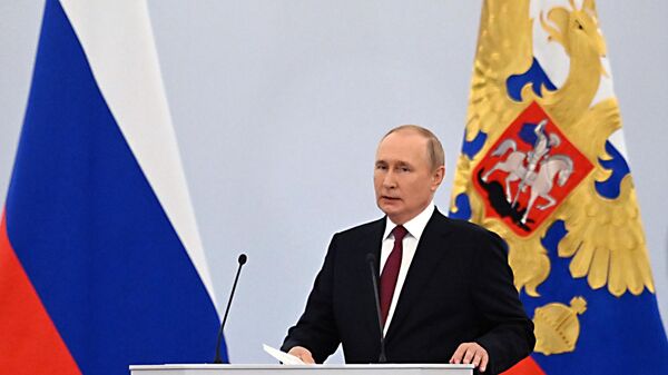 Церемония подписания договоров о вхождении в РФ ДНР, ЛНР, Запорожской и Херсонской областей состоялась в Кремле - Sputnik Казахстан