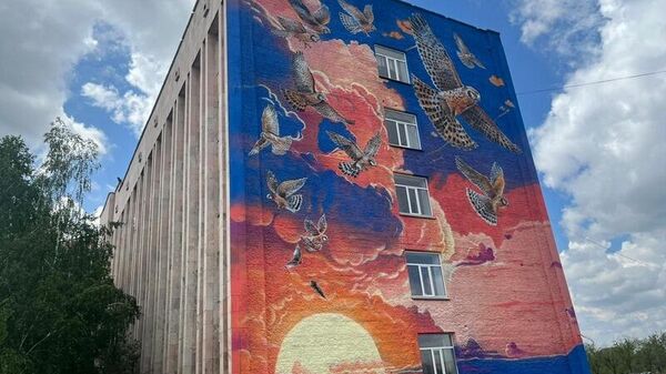 Парящих соколов изобразили на одном из зданий карагандинского университета - Sputnik Казахстан