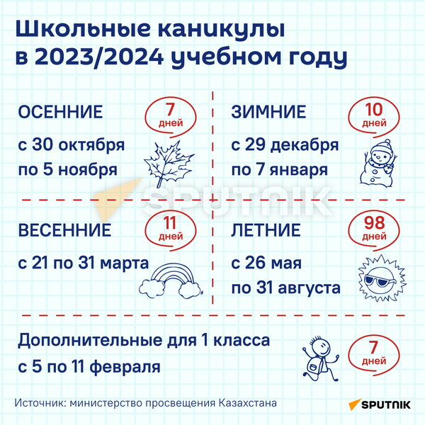 Календарь школьных каникул - Sputnik Казахстан