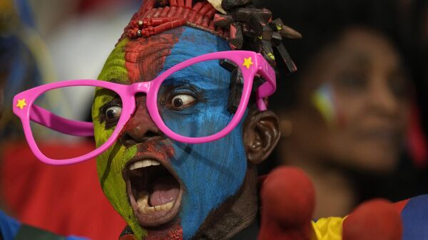 Болельщик во время футбольного матча группы F Кубка африканских наций между ДР Конго и Замбией в Сан-Педро, Кот-д'Ивуар - Sputnik Казахстан