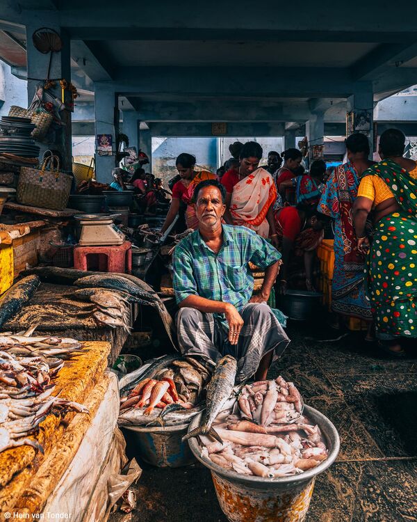 Фотограф Хейн ван Тондер из ЮАР запечатлел рыбака из Объединенных Арабских Эмиратов, который продает дневной улов на оживленном рынке свежих продуктов в Пондишери, Индия. - Sputnik Казахстан