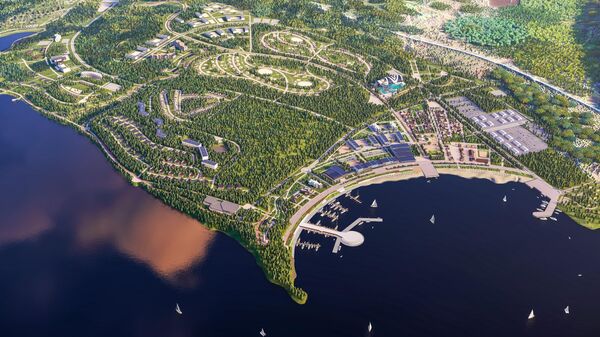 Общий вид на яхтенную марину туристического комплекса "Байкальская слобода" в поселке Тальцы Иркутской области, входящий в проект "Волшебный Байкал". - Sputnik Казахстан