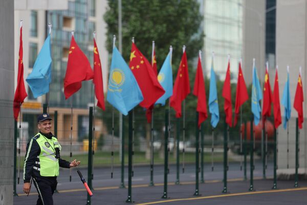 Астанадағы ШЫҰ саммиті кезінде елорда көшесіндегі тәртіп сақшысы. - Sputnik Қазақстан