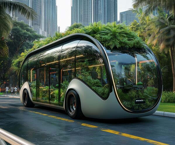 Футуристичный транспорт Дубая, где пассажиры путешествуют в прохладном микроклимате среди вертикальных садов. Искусственный интеллект поддерживает идеальные условия для растений и людей даже при +50°C за бортом. Ключевые технологии: умный биоклимат — автономное поддержание +22°C и 60% влажности, кастомные ароматы — от морского бриза до цветущей сакуры, эко-кондиционер — работает на испарении с листьев. Особенности поездки: возможность купить редкий цветок через встроенный фитомаркет. Слоган: &quot;Где каждый километр цветёт&quot; , название:  &quot;GreenLine X&quot;.  - Sputnik Казахстан