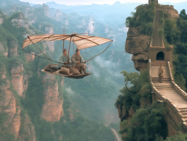 Даосские монахи на бамбуковом летательном аппарате, Китай - Sputnik Казахстан