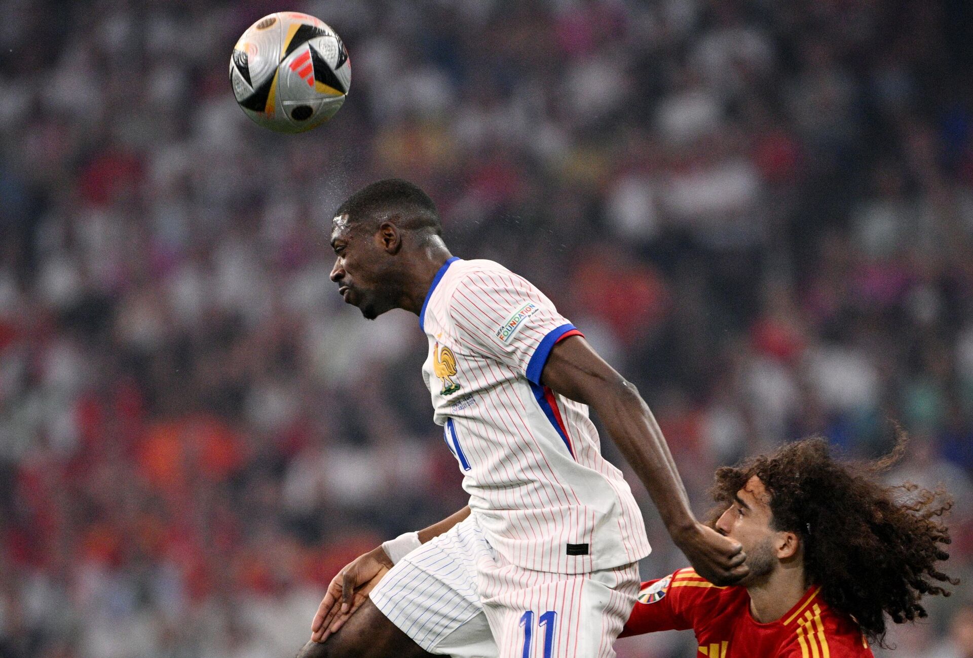 Игрок сборной Франции Усман Дембеле в полуфинальном матче чемпионата Европы по футболу 2024 между сборными Испании и Франции - Sputnik Казахстан, 1920, 23.09.2025