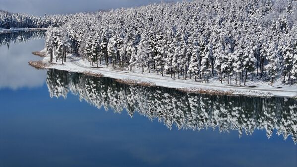 Түркияның Дуздже қаласының Кайнаслы ауданында қар жауғаннан кейін 1280 метр биіктікте орналасқан қар басқан Топук үстіртінің көрінісі. - Sputnik Қазақстан