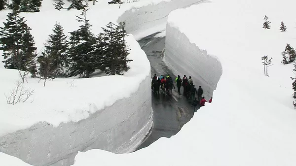 Путь среди высоких сугробов в японском городе Аомори - Sputnik Казахстан