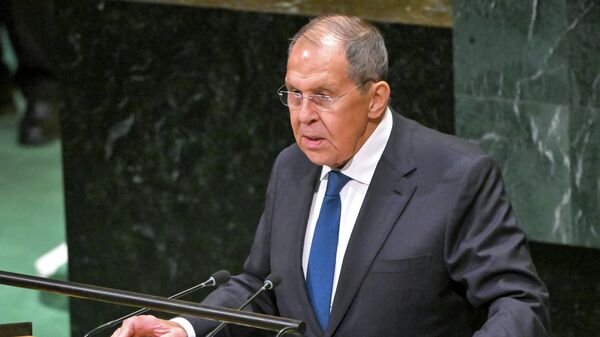 Министр иностранных дел РФ Сергей Лавров на заседании 81-й сессии Генассамблеи ООН в Нью-Йорке - Sputnik Казахстан