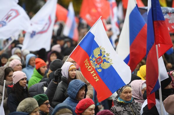 Празднование присоединения к России ЛНР, ДНР, Херсонской и Запорожской областей в регионах РФ Празднование присоединения к России ЛНР, ДНР, Херсонской и Запорожской областей в регионах РФ - Sputnik Казахстан