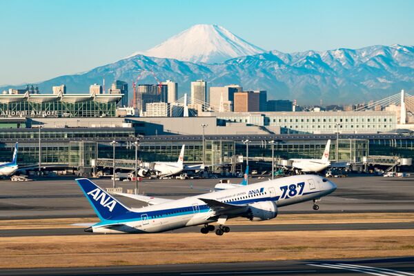 Вид на Международный аэропорт Токио и гору Фудзияма  - Sputnik Казахстан