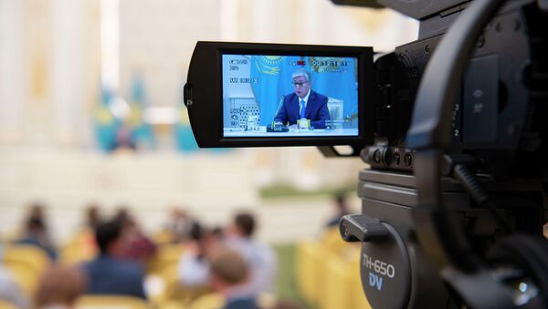Касым-Жомарт Токаев на пресс-конференции в Акорде  после оглашения предварительных итогов выборов президента, архивное фото - Sputnik Казахстан