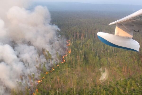 Лесной пожар в Богучанском районе Красноярского края, снятый с борта самолета Бе-200 - Sputnik Казахстан