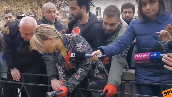 Оппозиция символически посадила лобио у здания Тбилисского суда -  видео - Sputnik Казахстан