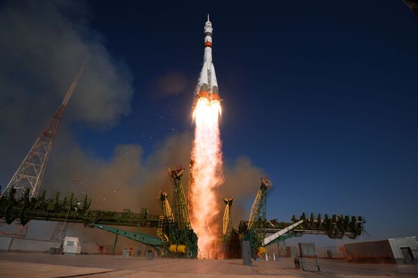 Запуск ракеты-носителя Союз-2.1а с пилотируемым кораблем Союз МС-14 со стартовой площадки космодрома Байконур - Sputnik Казахстан