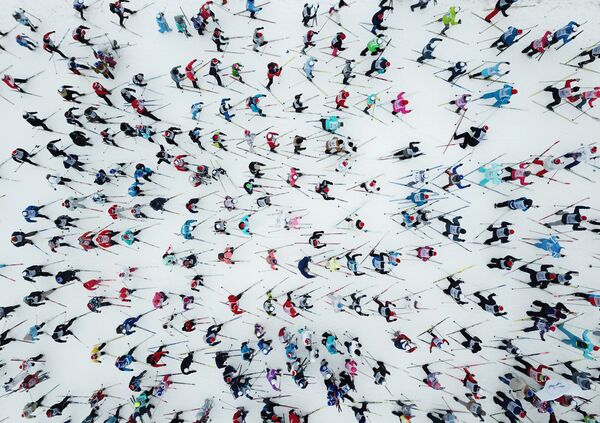 Участники на дистанции Всероссийской массовой лыжной гонки Лыжня России - 2019 в Московской области  - Sputnik Казахстан