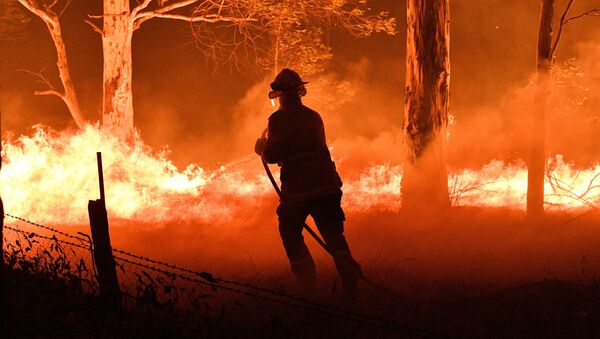 Пожарный борется с огнем в Австралии - Sputnik Казахстан