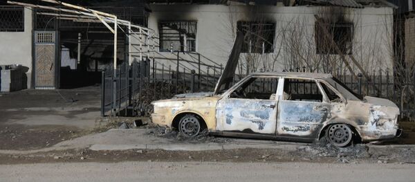 Сгоревший автомобиль в селе Масанчи Сгоревший автомобиль в селе Масанчи - Sputnik Казахстан