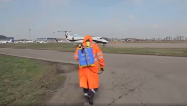 Как в международном аэропорту Алматы проводят дезинфекцию - видео - Sputnik Казахстан