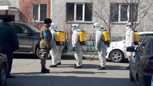 Призывники спецсборов дезинфицируют улицы в Петропавловске - Sputnik Казахстан