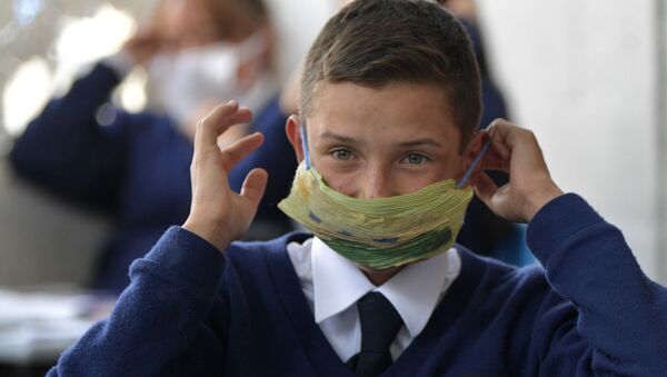 Школьник в защитной маске - Sputnik Казахстан