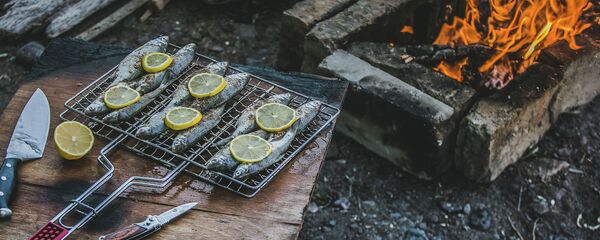 Туристы на озере Бурабай готовят выловленную рыбу на гриле  - Sputnik Казахстан