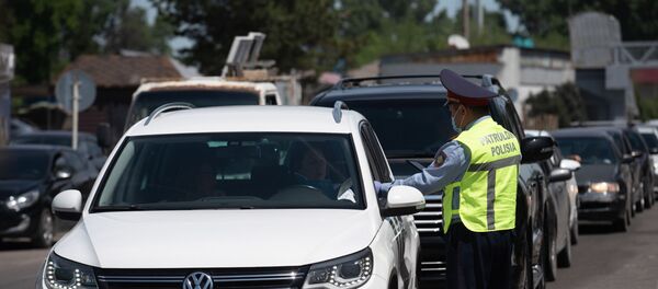 Полицейский в маске проверяет документы водителя Полицейский в маске проверяет документы водителя - Sputnik Казахстан