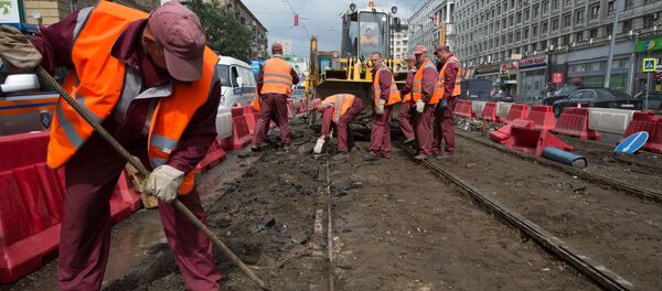 Ремонт трамвайных путей, архивное фото - Sputnik Казахстан