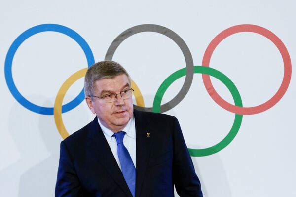 Президент Международного олимпийского комитета Томас Бах на пресс-конференции по итогам заседания исполкома МОК в Лозанне Президент Международного олимпийского комитета Томас Бах на пресс-конференции по итогам заседания исполкома МОК в Лозанне - Sputnik Казахстан