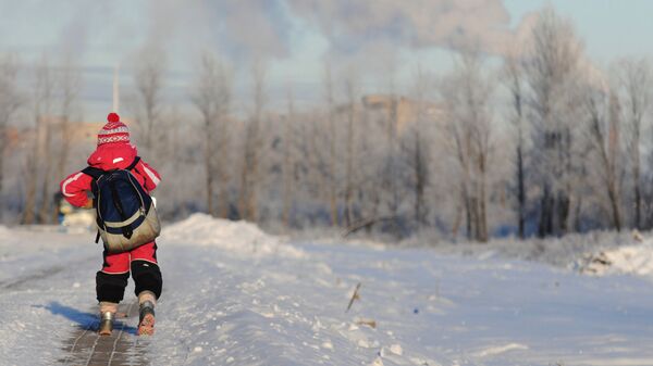 Школьник идет по заснеженной улице, архивное фото - Sputnik Казахстан